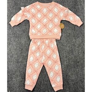 Lila & Jack Baby Girl Ghost Bow Ruffle Pullover and Joggers Set 12-18M Pink NEW